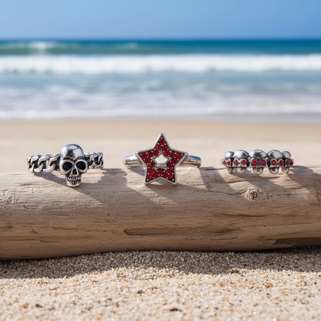 Multi-Set Dark Gothic Synthetic Rhinestone Ring Set
